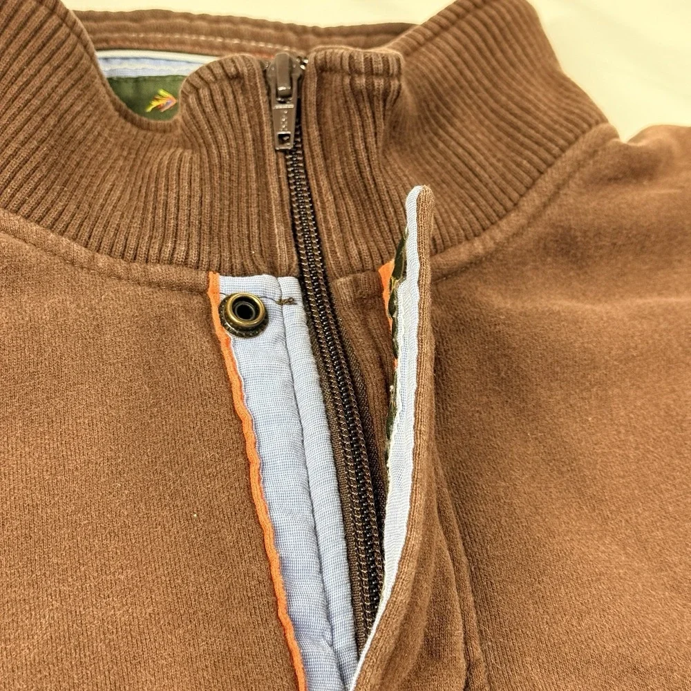 Orvis Signature Collection Men 1/4 Zip Snap Pullover Sweater Sweatshirt XL Brown